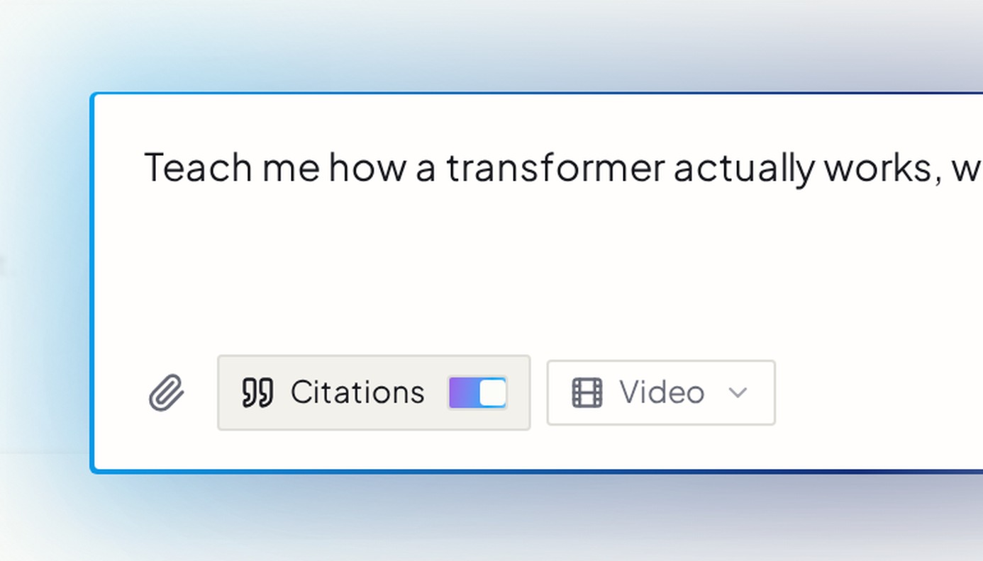 Citations turned on in the Juicee prompt composer, next to the attachment button